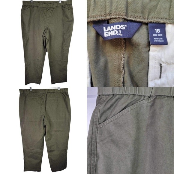 Land's End Pants Women's Plus Size 18 Green Pull On Tapered Leg Cotton Canvas - Picture 1 of 9